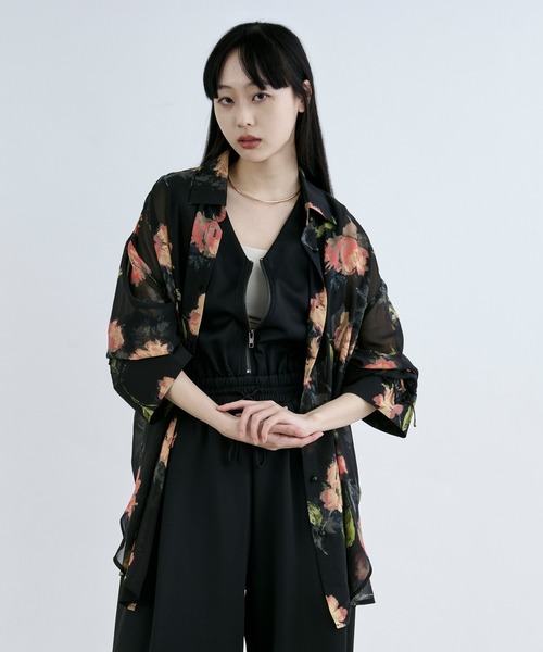 Lace up フラワーシアーシャツ（シャツ/ブラウス）｜Ezick（エジック