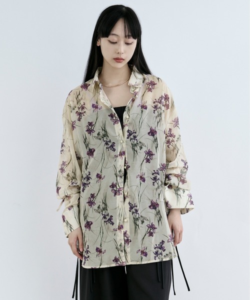 Ezick(エジック)の「Lace up フラワーシアーシャツ(シャツ/ブラウス・レディース・ブラック/アイボリー・FREE)」の16枚目の写真