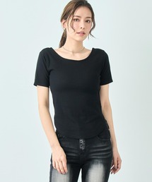 カップ付き バックオープン 半袖 Tシャツ トップス