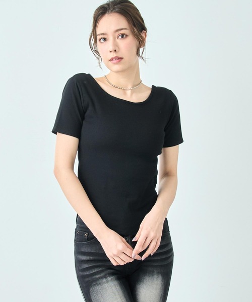 ANAP(アナップ)の「カップ付き バックオープン 半袖 Tシャツ トップス(Tシャツ/カットソー・レディース・ブラック/ホワイト/サックスブルー/オレンジ・FREE)」の10枚目の写真