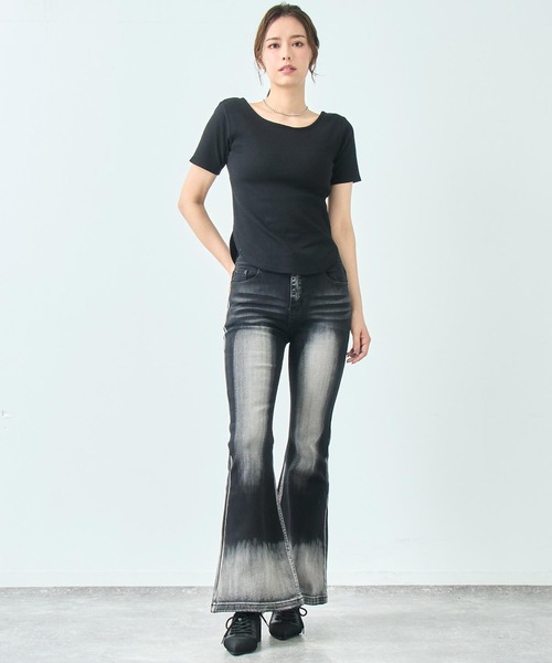ANAP(アナップ)の「カップ付き バックオープン 半袖 Tシャツ トップス(Tシャツ/カットソー・レディース・ブラック/ホワイト/サックスブルー/オレンジ・FREE)」の12枚目の写真