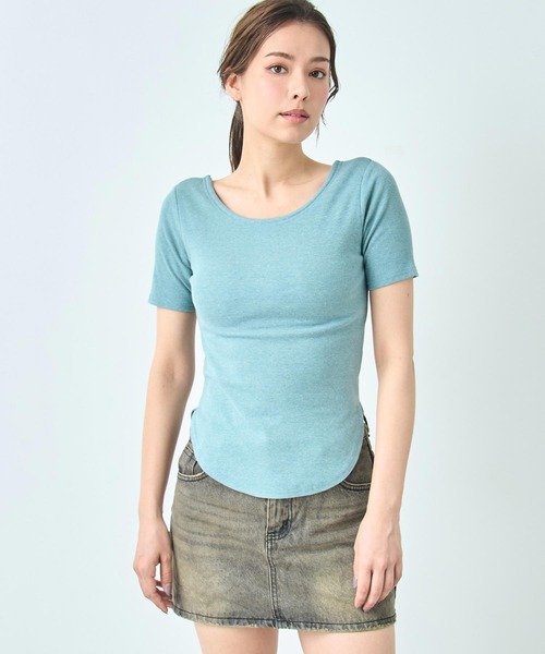 ANAP(アナップ)の「カップ付き バックオープン 半袖 Tシャツ トップス(Tシャツ/カットソー・レディース・ブラック/ホワイト/サックスブルー/オレンジ・FREE)」の13枚目の写真