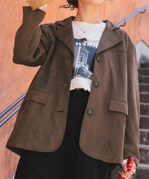 titivate（ティティベイト）の「フェイクスエードジャケット（ミリタリージャケット・レディース・ダークブラウン/ブラウン・L/M）」の2枚目の写真