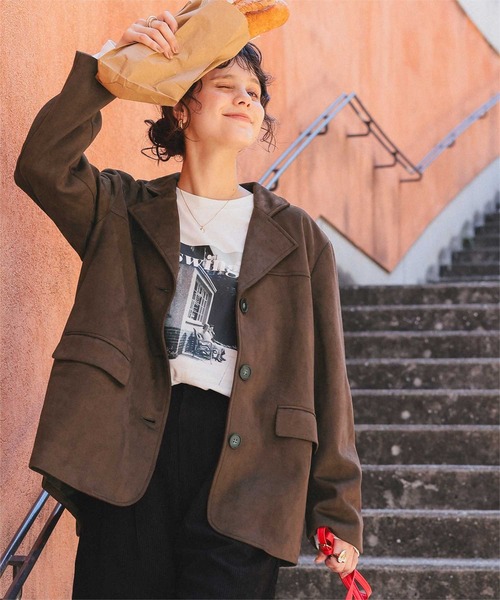 titivate（ティティベイト）の「フェイクスエードジャケット（ミリタリージャケット・レディース・ダークブラウン/ブラウン・L/M）」の3枚目の写真