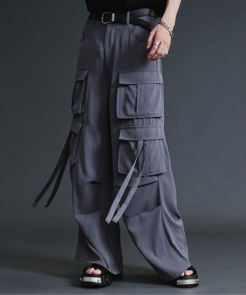 Ellno Loset（エルノロゼット）の「ダブルカーゴポケットコードツキパンツ【セットアップ対応】（カーゴパンツ・メンズ・ブルーグレー/ブラック・SMALL/MEDIUM/LARGE/X-SMALL）」の2枚目の写真