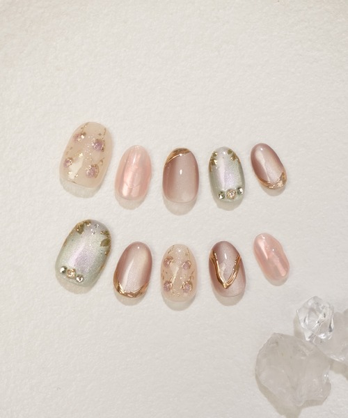 3D水光マットマグネットミラーアレンジスリボントーンシンプルネイル