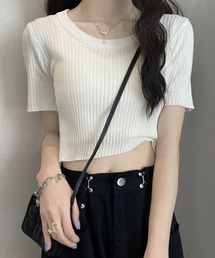 WESTSEA（ウエストシー）の「ショート丈 半袖 無地 サマーニット リブ編（ニット/セーター・レディース）」