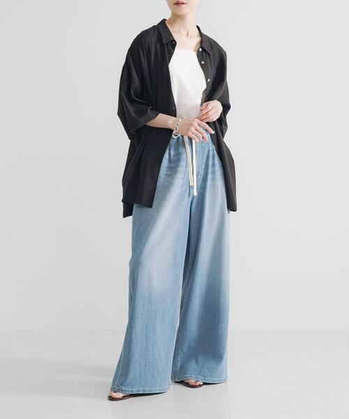 URBAN RESEARCH（アーバンリサーチ）の「ハーフスリーブシアーワイドシャツ（シャツ/ブラウス・レディース・ブラック/オフホワイト/ブラウン・FREE）」の7枚目の写真