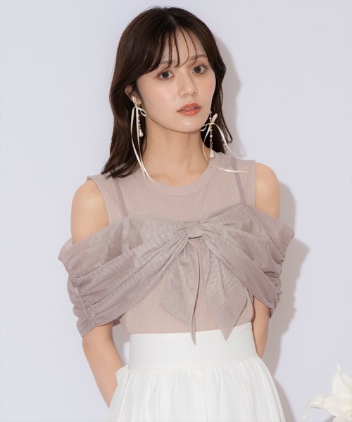 WILLSELECTION（ウィルセレクション）の「リボンレイヤードカットトップス（Tシャツ/カットソー・レディース・ブラック/ピンク/オフホワイト・FREE）」の3枚目の写真