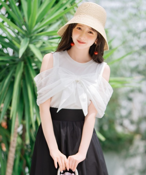 WILLSELECTION（ウィルセレクション）の「リボンレイヤードカットトップス（Tシャツ/カットソー・レディース・ブラック/ピンク/オフホワイト・FREE）」の7枚目の写真