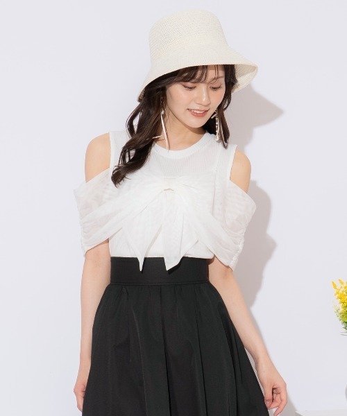 WILLSELECTION（ウィルセレクション）の「リボンレイヤードカットトップス（Tシャツ/カットソー・レディース・ブラック/ピンク/オフホワイト・FREE）」の11枚目の写真