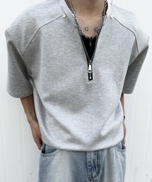 NOWLE（ノウル）の「【NOWLE】スタッズ ハーフジップ ドロップショルダー 半袖 Tシャツ（Tシャツ/カットソー・メンズ）」