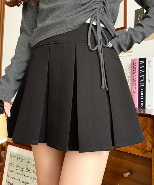 セール】厚手TPUカットジョーゼットワイドプリーツミニスカパン