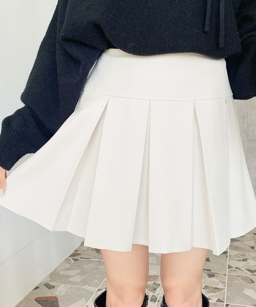 セール】厚手TPUカットジョーゼットワイドプリーツミニスカパン