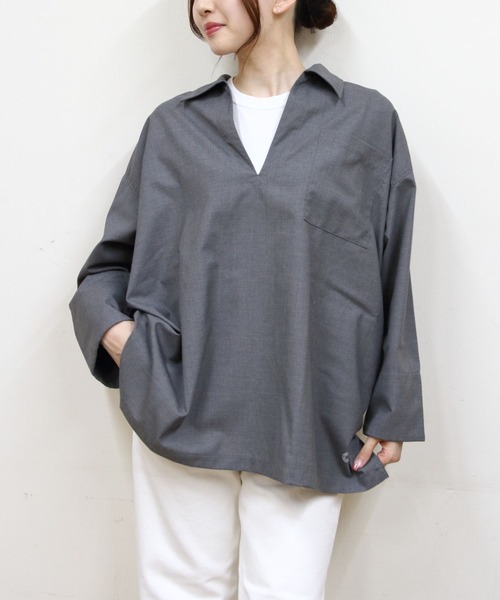 ORCIVAL(オーシバル)の「ORCIVAL/オーシバル ロングシャツ LONG SHIRT OR-B0419 TWR(シャツ/ブラウス・レディース・ネイビー/グレー・1)」の5枚目の写真