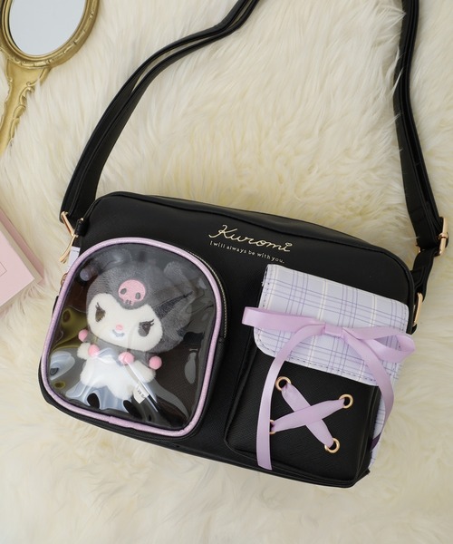 サンリオ チェック クリアポケット ぬいぐるみ付 合皮ｼｮﾙﾀﾞｰ