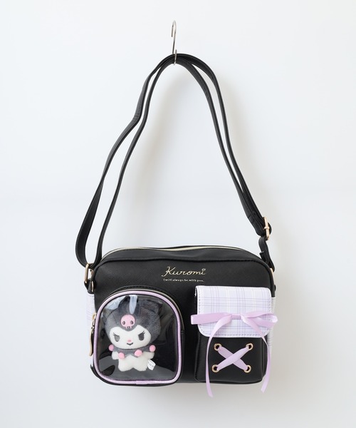 セール】サンリオ チェック クリアポケット ぬいぐるみ付 合皮ｼｮﾙﾀﾞｰ