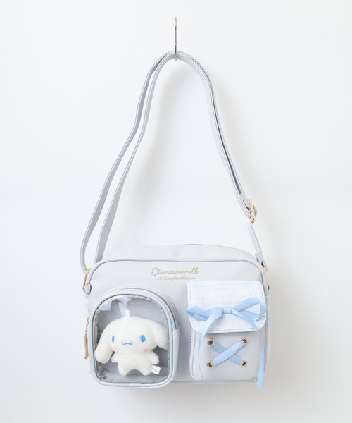 サンリオ チェック クリアポケット ぬいぐるみ付 合皮ｼｮﾙﾀﾞｰ