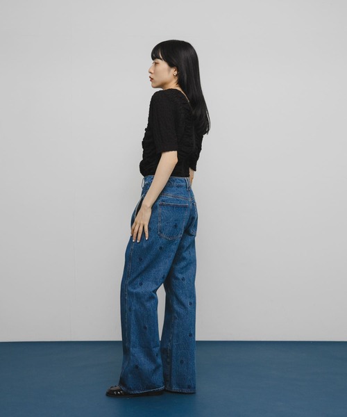 KBF（ケイビーエフ）の「シャーリングホックトップス（Tシャツ/カットソー・レディース・ブラック/アイボリー・ONE）」の3枚目の写真