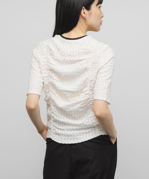BABY, シャーリングパフ袖カットソー オフホワイト 半袖 BABY, シャーリングパフ袖カットソー オフホワイト 半袖