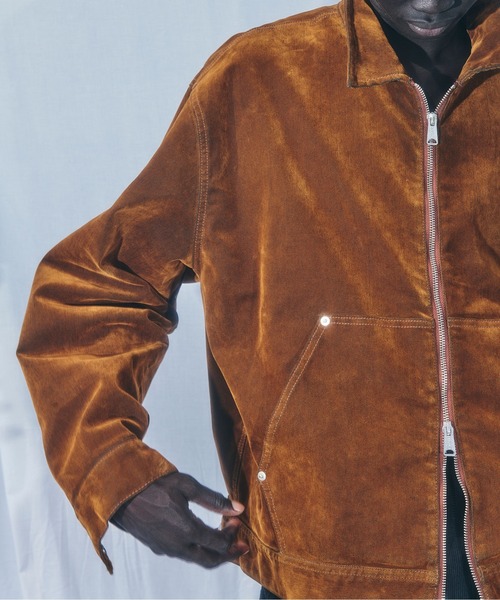 BEAVER（ビーバー）の「B omnivore/ビーオムニボー  FLOCKY DENIM COVER JACKET フロッキーデニムカバージャケット（カバーオール・メンズ・オリーブ系/ブラウン・L/M）」の4枚目の写真