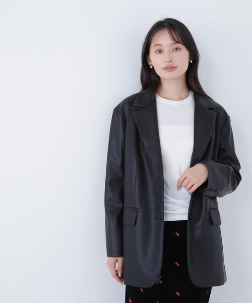 NATURAL BEAUTY BASIC（ナチュラルビューティーベーシック）の「◇フェイクレザーシングルテーラードジャケット（テーラードジャケット・レディース・ブラウン/ブラック・FREE）」の22枚目の写真