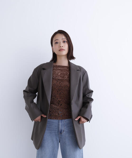 NATURAL BEAUTY BASIC（ナチュラルビューティーベーシック）の「◇フェイクレザーシングルテーラードジャケット（テーラードジャケット・レディース・ブラウン/ブラック・FREE）」の11枚目の写真