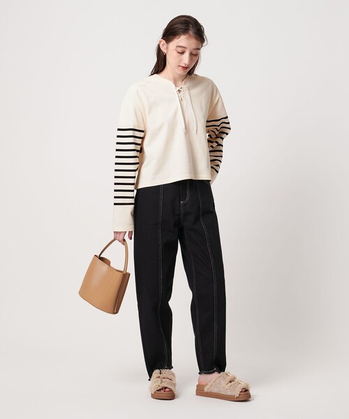 FILL THE BILL（フィルザビル）の「【別注】＜FILL THE BILL＞レースアップ クロップド カットソー（Tシャツ/カットソー・レディース・オフホワイト/ブラック・FREE）」の21枚目の写真