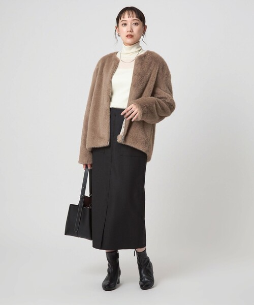 green label relaxing（グリーンレーベルリラクシング）の「フェイクファー ノーカラー コート（その他アウター・レディース・ダークブラウン/ベージュ・FREE）」の7枚目の写真