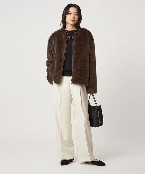 green label relaxing（グリーンレーベルリラクシング）の「フェイクファー ノーカラー コート（その他アウター・レディース・ダークブラウン/ベージュ・FREE）」の9枚目の写真