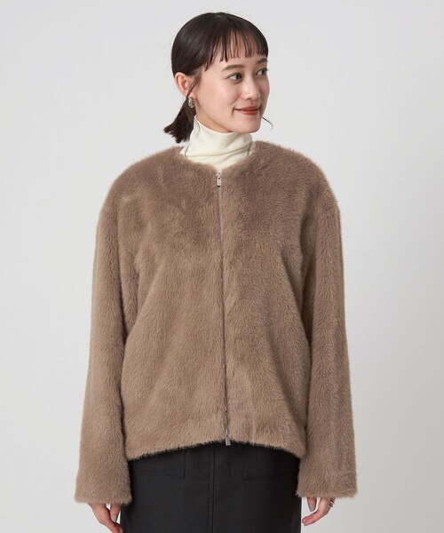 green label relaxing（グリーンレーベルリラクシング）の「フェイクファー ノーカラー コート（その他アウター・レディース・ダークブラウン/ベージュ・FREE）」の12枚目の写真