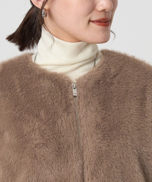 green label relaxing（グリーンレーベルリラクシング）の「フェイクファー ノーカラー コート（その他アウター・レディース・ダークブラウン/ベージュ・FREE）」の15枚目の写真