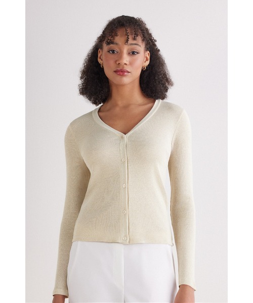 Intimissimi(インティミッシミ)の「ラメ コットンリブ カーディガン(カーディガン/ボレロ・レディース・ブラック/ブラウン/サーモンピンク/オートミール/バーガンディー/シルバー/ライトブルー・S/M/L)」の3枚目の写真