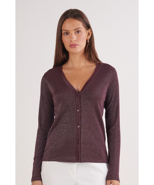 Intimissimi(インティミッシミ)の「ラメ コットンリブ カーディガン(カーディガン/ボレロ・レディース・ブラック/ブラウン/サーモンピンク/オートミール/バーガンディー/シルバー/ライトブルー・S/M/L)」の6枚目の写真