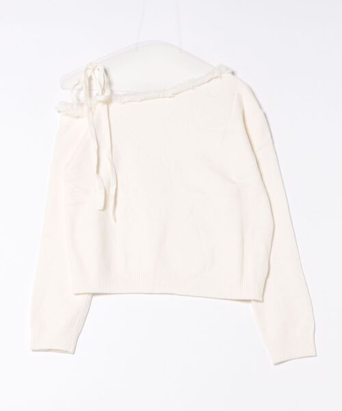 Lace Ladies(レースレディース)の「ワンショルダー フリンジ オフショル ニット プルオーバー(ニット/セーター・レディース・ブラック/アイボリー/ベージュ・FREE)」の7枚目の写真