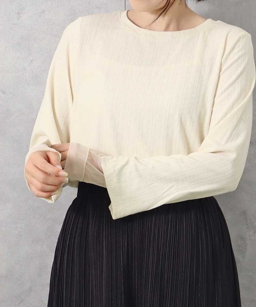 Bleu Bleuet(ブルーブルーエ)の「【ZOZO限定】袖スリットチュールカットトップス(Tシャツ/カットソー・レディース・ピンク/アイボリー/チャコールグレー・FREE)」の18枚目の写真