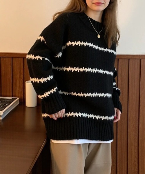 cammie(キャミー)の「ギザギザボーダーニット(ニット/セーター・レディース・ホワイト/ブラック・F)」の14枚目の写真
