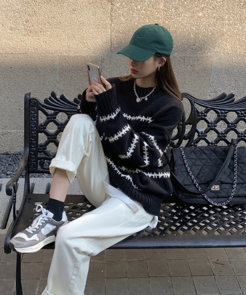 cammie(キャミー)の「ギザギザボーダーニット(ニット/セーター・レディース・ホワイト/ブラック・F)」の10枚目の写真