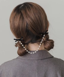 SMELLY(スメリー)のベロアリボンパールチェーンヘアピン(ヘアピン)
