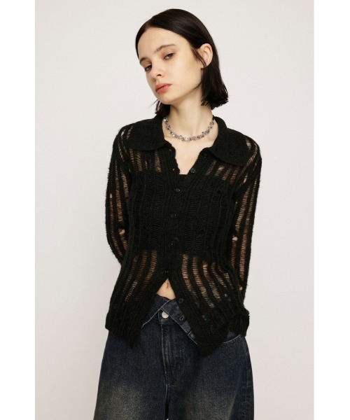 SLY（スライ）の「DAMAGE KNIT C/D ダメージ ニット カーディガン 秋服 冬服（カーディガン/ボレロ・レディース・ブラック/ダークグレー/ピンク・FREE）」の5枚目の写真