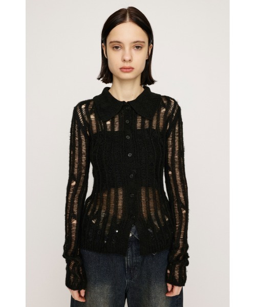 SLY（スライ）の「DAMAGE KNIT C/D ダメージ ニット カーディガン 秋服 冬服（カーディガン/ボレロ・レディース・ブラック/ダークグレー/ピンク・FREE）」の6枚目の写真