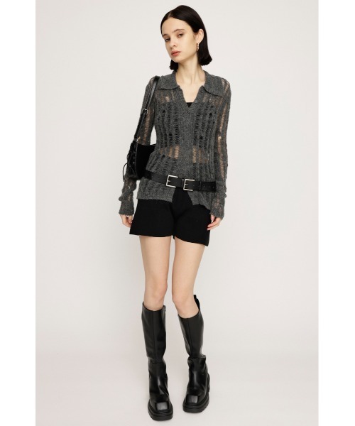 SLY（スライ）の「DAMAGE KNIT C/D ダメージ ニット カーディガン 秋服 冬服（カーディガン/ボレロ・レディース・ブラック/ダークグレー/ピンク・FREE）」の8枚目の写真