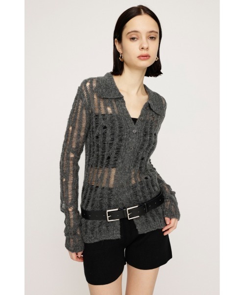 SLY（スライ）の「DAMAGE KNIT C/D ダメージ ニット カーディガン 秋服 冬服（カーディガン/ボレロ・レディース・ブラック/ダークグレー/ピンク・FREE）」の7枚目の写真