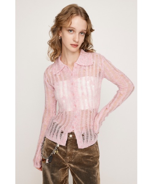 SLY（スライ）の「DAMAGE KNIT C/D ダメージ ニット カーディガン 秋服 冬服（カーディガン/ボレロ・レディース・ブラック/ダークグレー/ピンク・FREE）」の10枚目の写真