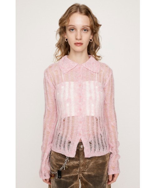 SLY（スライ）の「DAMAGE KNIT C/D ダメージ ニット カーディガン 秋服 冬服（カーディガン/ボレロ・レディース・ブラック/ダークグレー/ピンク・FREE）」の12枚目の写真