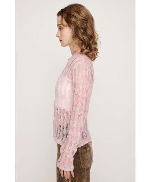 SLY（スライ）の「DAMAGE KNIT C/D ダメージ ニット カーディガン 秋服 冬服（カーディガン/ボレロ・レディース・ブラック/ダークグレー/ピンク・FREE）」の13枚目の写真