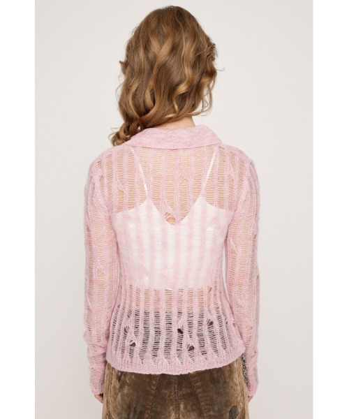 SLY（スライ）の「DAMAGE KNIT C/D ダメージ ニット カーディガン 秋服 冬服（カーディガン/ボレロ・レディース・ブラック/ダークグレー/ピンク・FREE）」の14枚目の写真