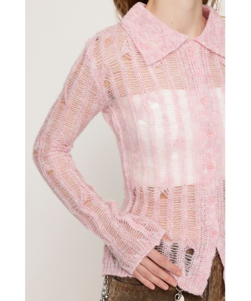 SLY（スライ）の「DAMAGE KNIT C/D ダメージ ニット カーディガン 秋服 冬服（カーディガン/ボレロ・レディース・ブラック/ダークグレー/ピンク・FREE）」の16枚目の写真