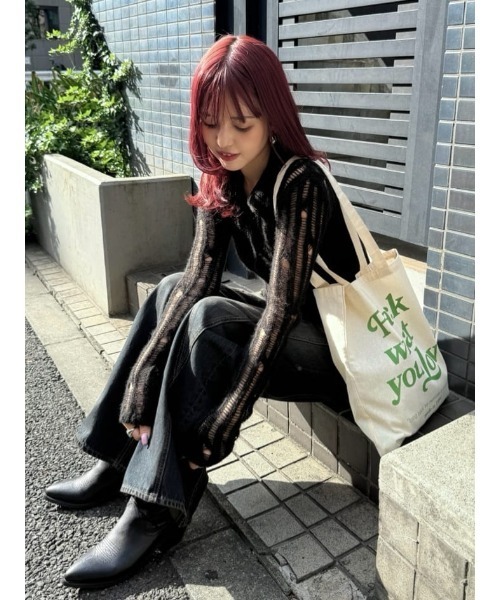 SLY（スライ）の「DAMAGE KNIT C/D ダメージ ニット カーディガン 秋服 冬服（カーディガン/ボレロ・レディース・ブラック/ダークグレー/ピンク・FREE）」の17枚目の写真