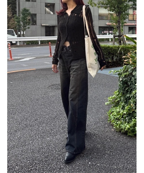 SLY（スライ）の「DAMAGE KNIT C/D ダメージ ニット カーディガン 秋服 冬服（カーディガン/ボレロ・レディース・ブラック/ダークグレー/ピンク・FREE）」の18枚目の写真